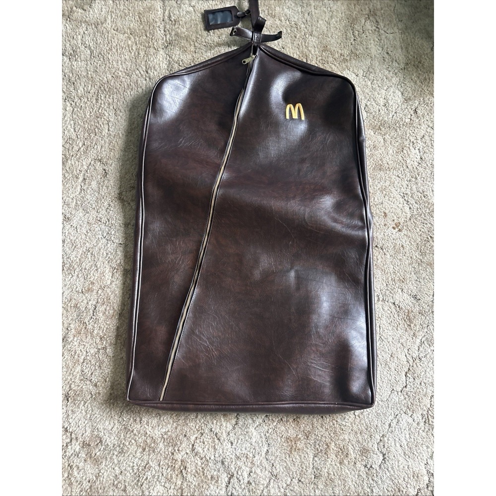 Vintage McDonalds Garment Bag Brown Vinyl Suit Carrier Golden Arches Logo Rare